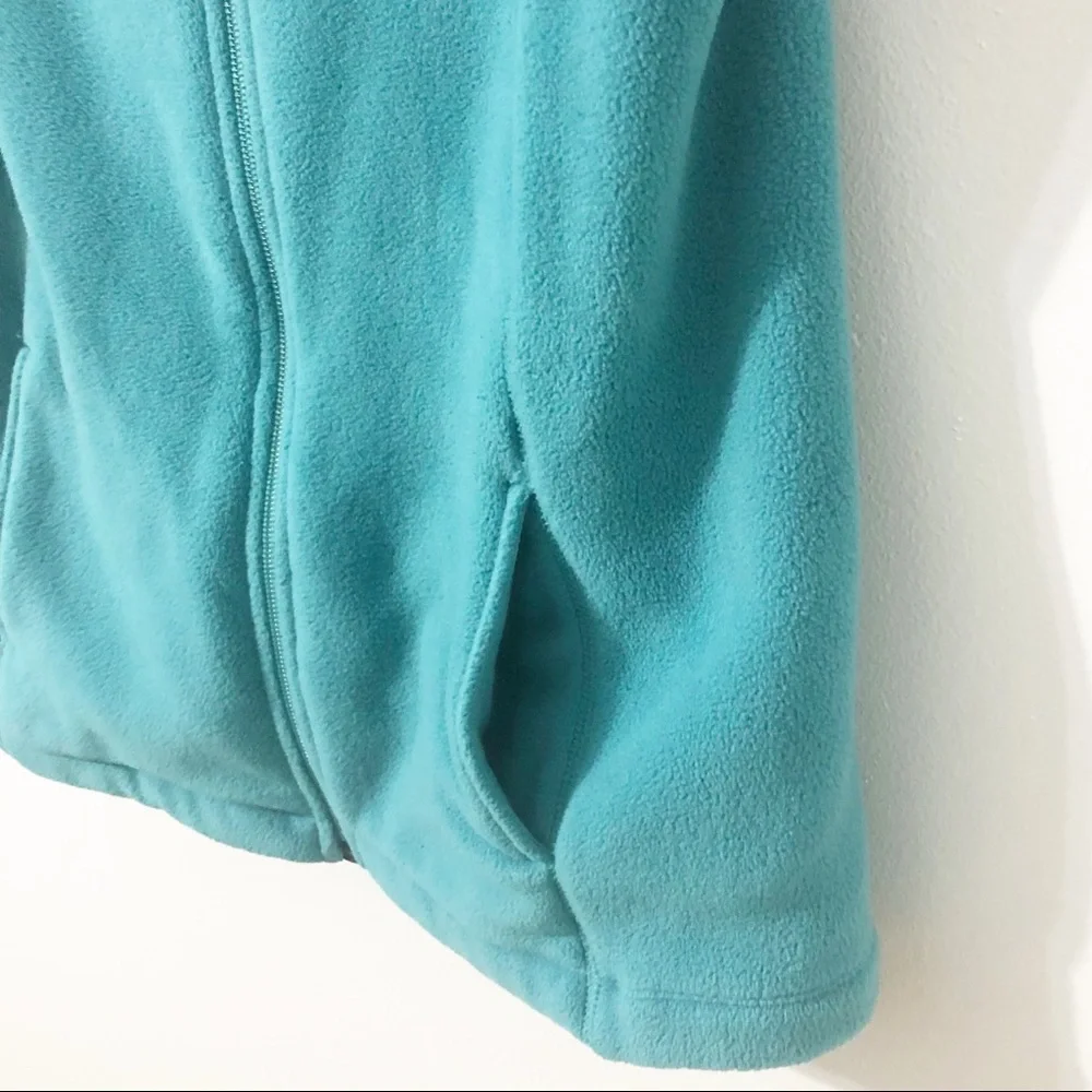 Lands’ End Zippered Front Fleece Vest Mock Turtleneck Side Pockets Blue/Green